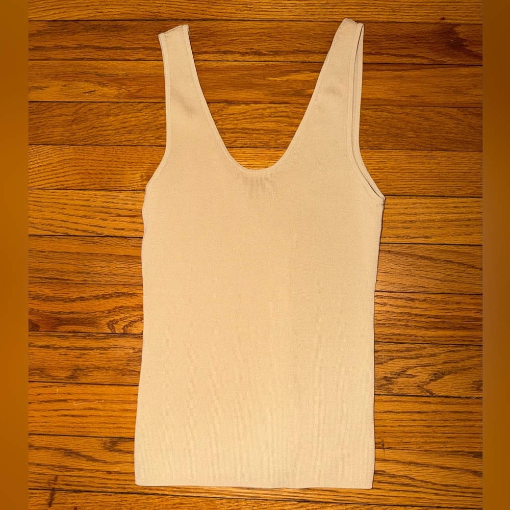 H&M Edition Ribbed Knit Tank Top Beige Minimalist S